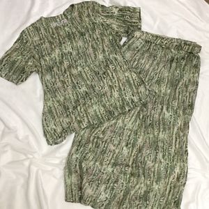 100% Silk 2 Piece Skirt & Button Down Back Blouse